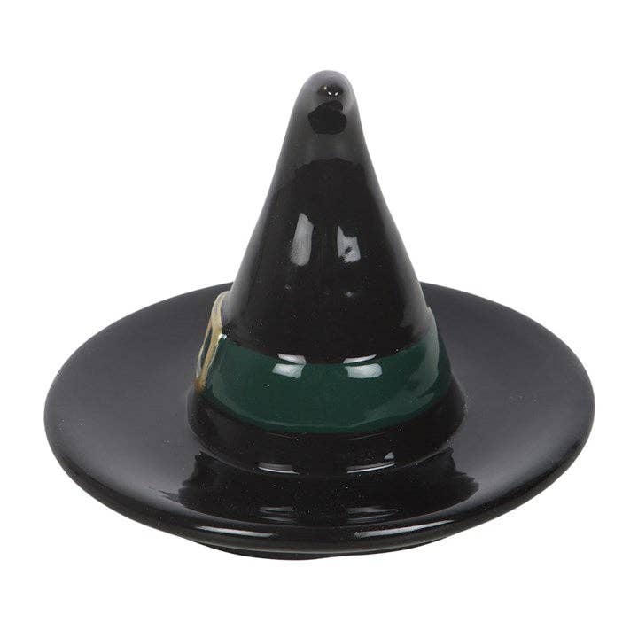 Black witch hat Halloween trinket dish, close-up detail