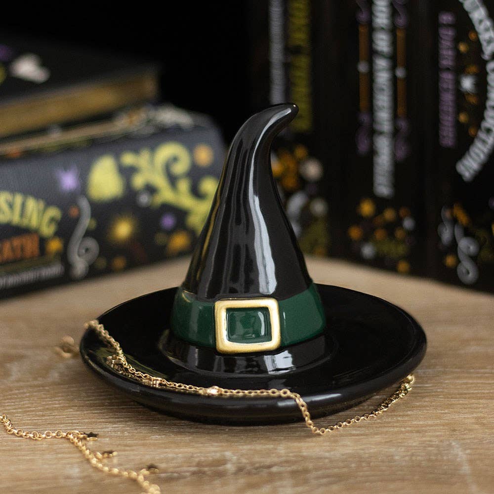 Black witch hat Halloween ceramic trinket dish