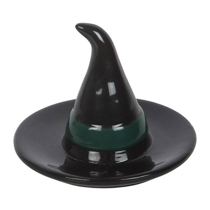 Black witch hat Halloween trinket dish in a styled setting