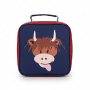 Blade and Rose navy Highland cow insulated lunchbox, front view