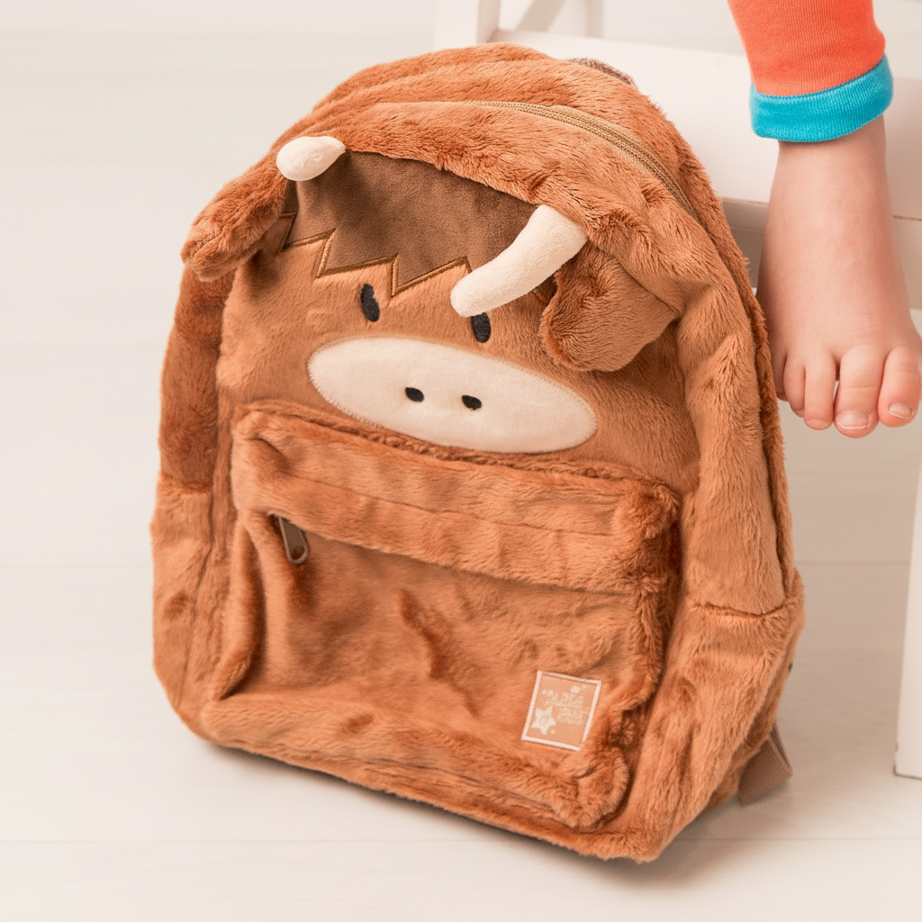 Highland cow rucksack back showing padded shoulder straps