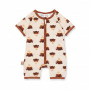 Cream highland cow romper lifestyle or flat lay view