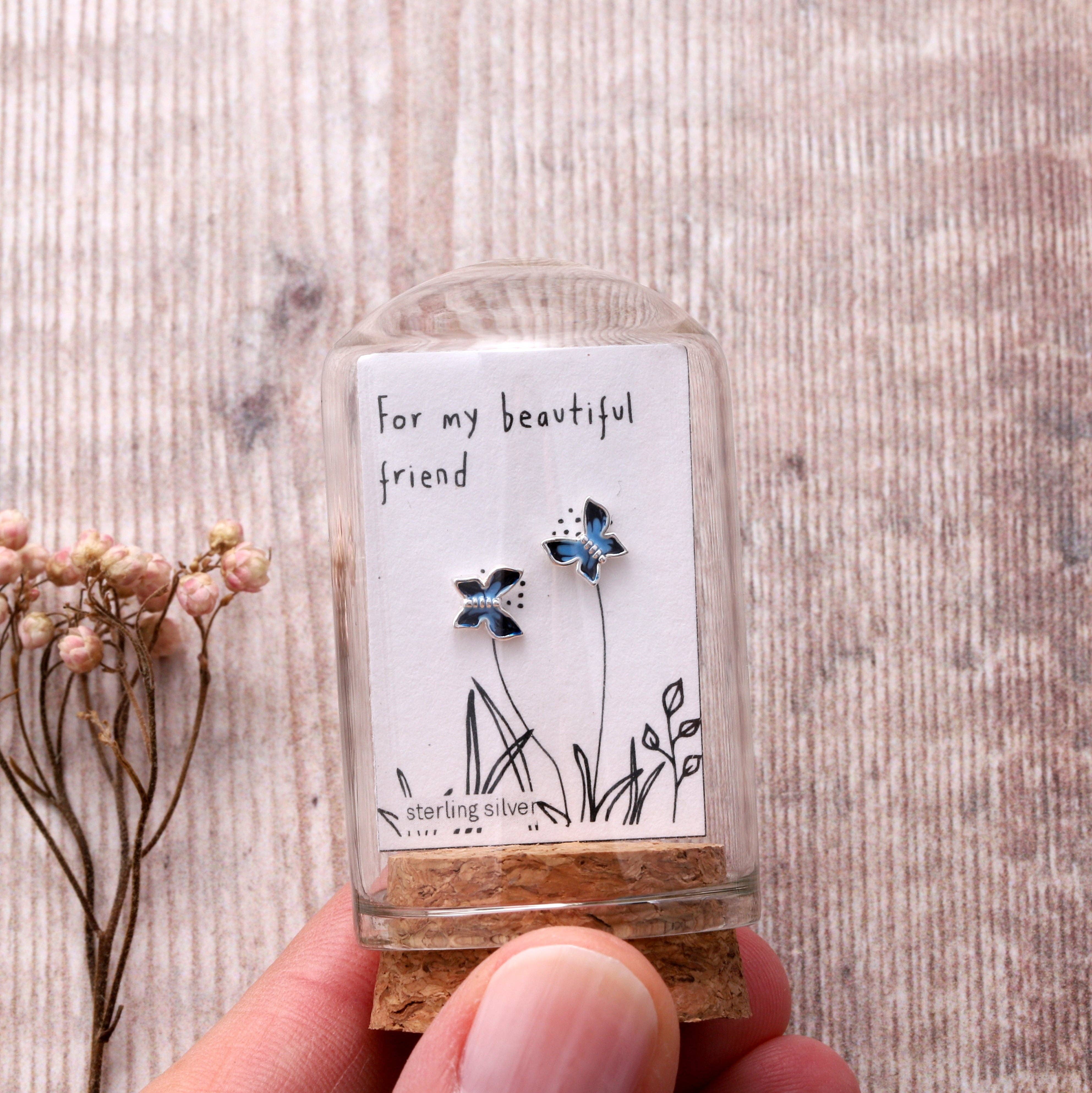 Blue enamel butterfly earrings, For My Friend