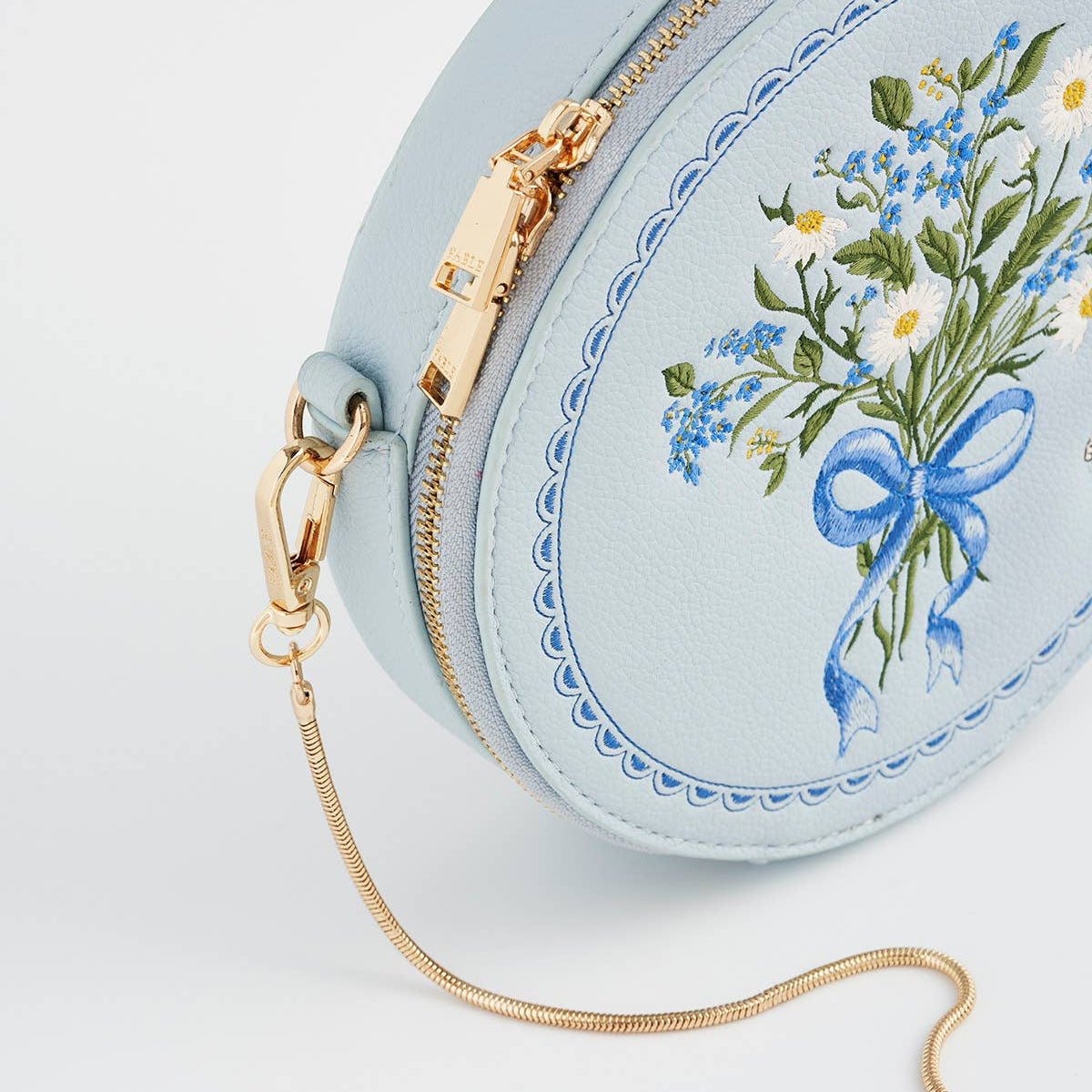 Angled Front View - Embroidered Circle Bag