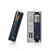 Bookaroo Moon and Stars pen pouch in navy with gold foil design