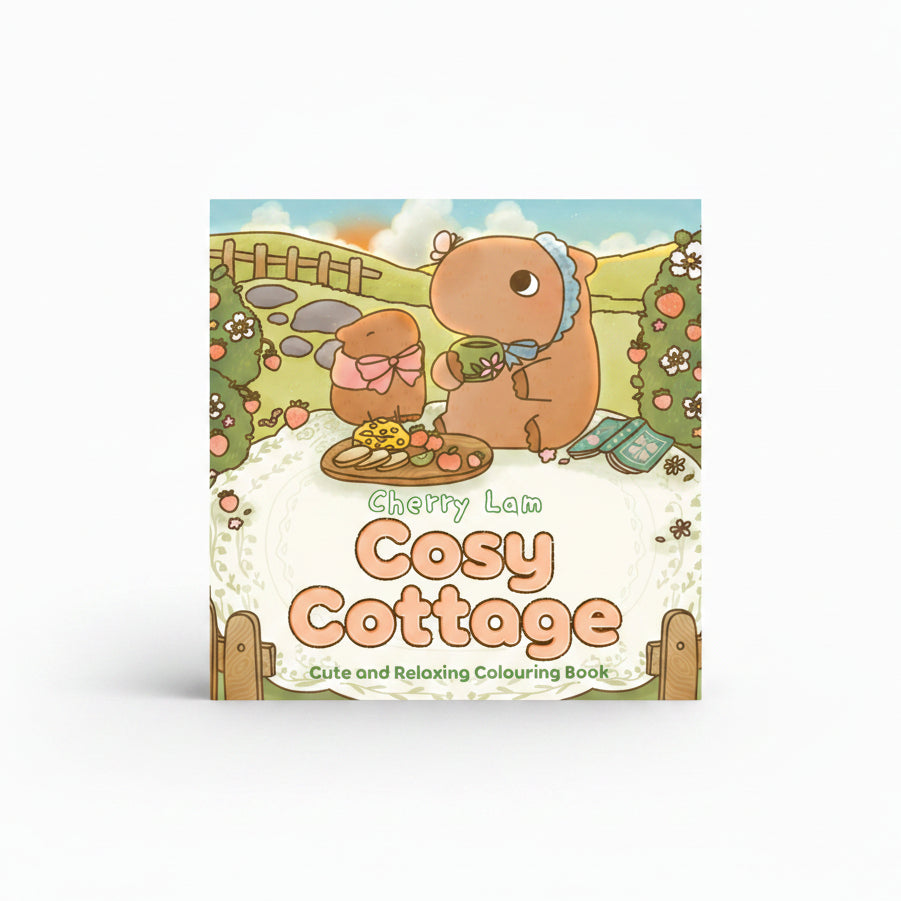 Cosy Cottage cover with a bear pouring tea in a garden