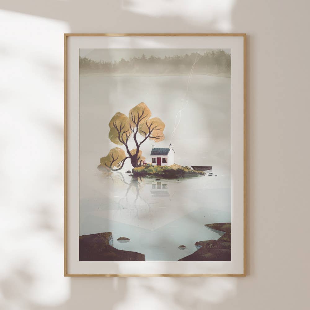 Broon's Hoose Scottish landscape art print of a storybook cottage