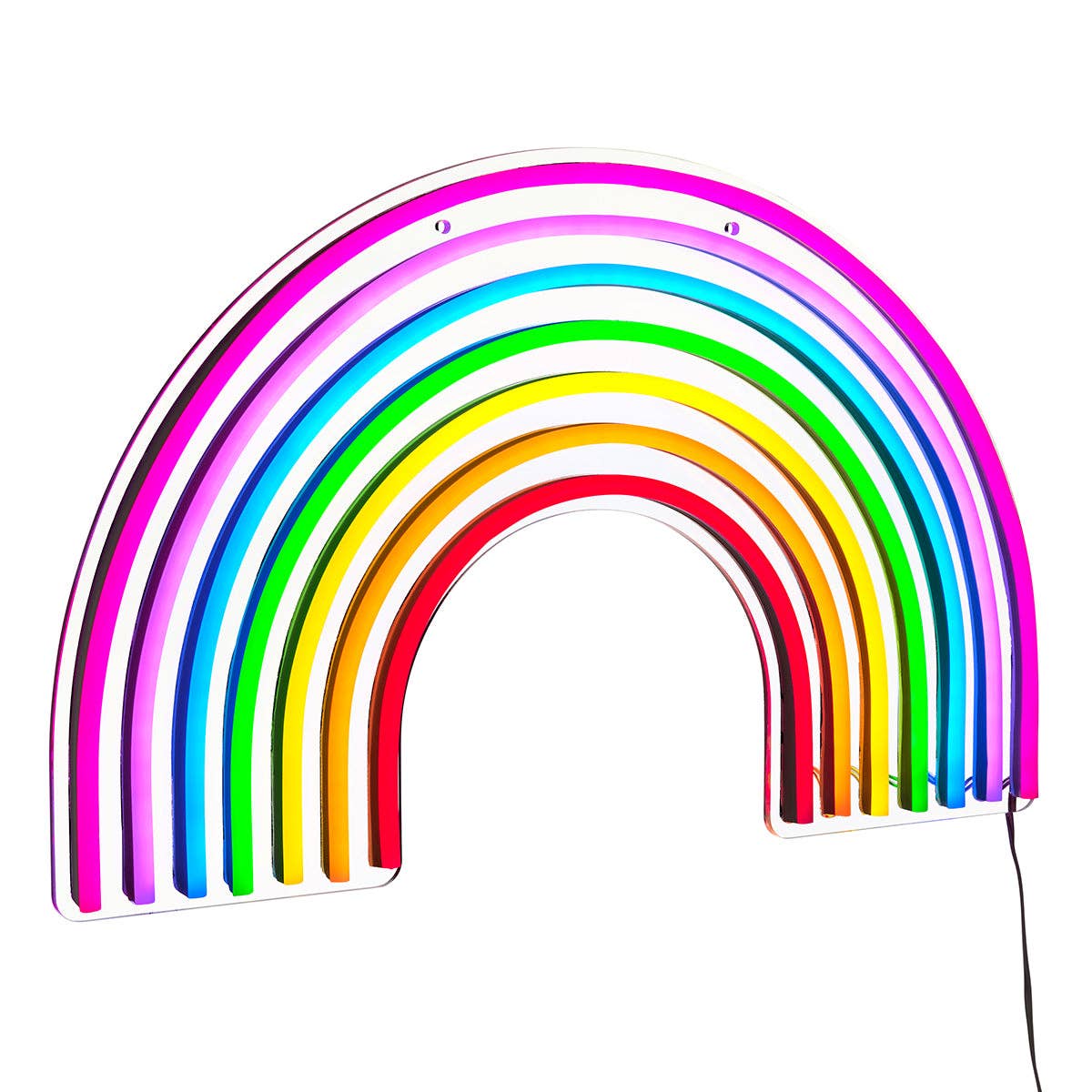 Rainbow LED neon wall sign by Amber Bright Creations, a glowing multicoloured rainbow light