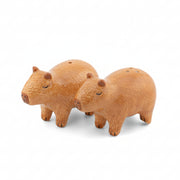 Pair of brown ceramic capybara salt and pepper shakers