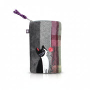 Cat and Flower Applique Eye Glass Case front view showing zip closure