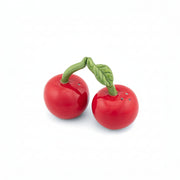Cherry shaped ceramic shakers viewed from above showing stoppers