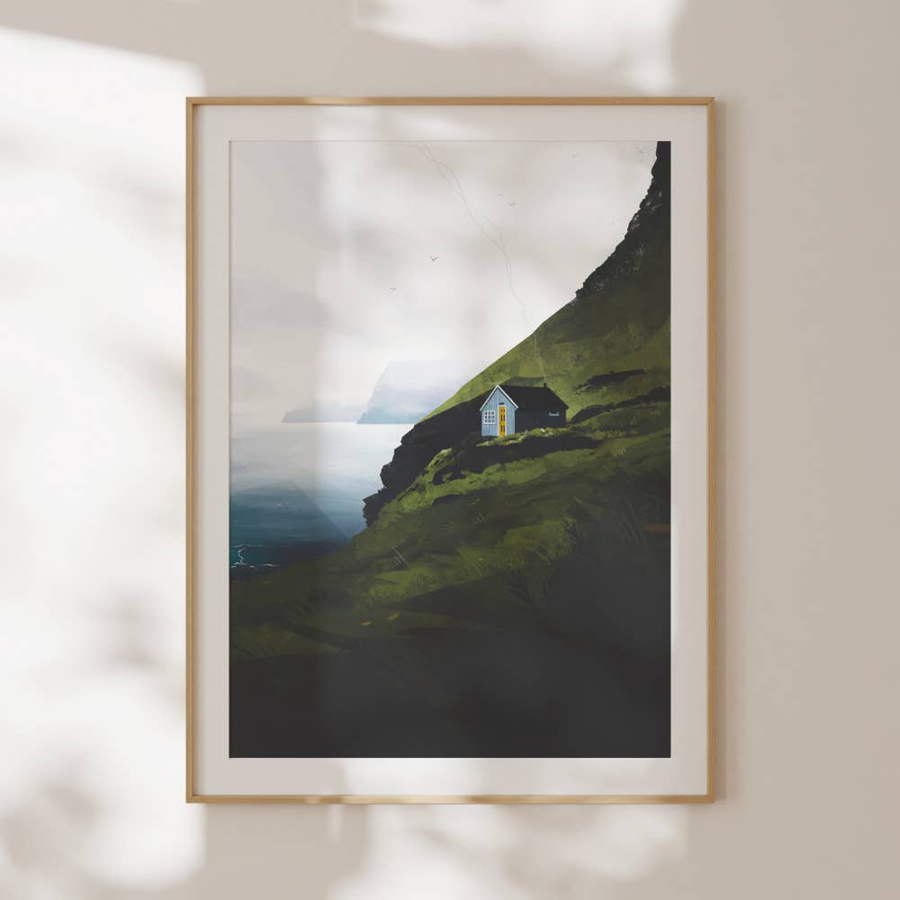 Coastal Rise Faroe Islands landscape art print of a windswept clifftop