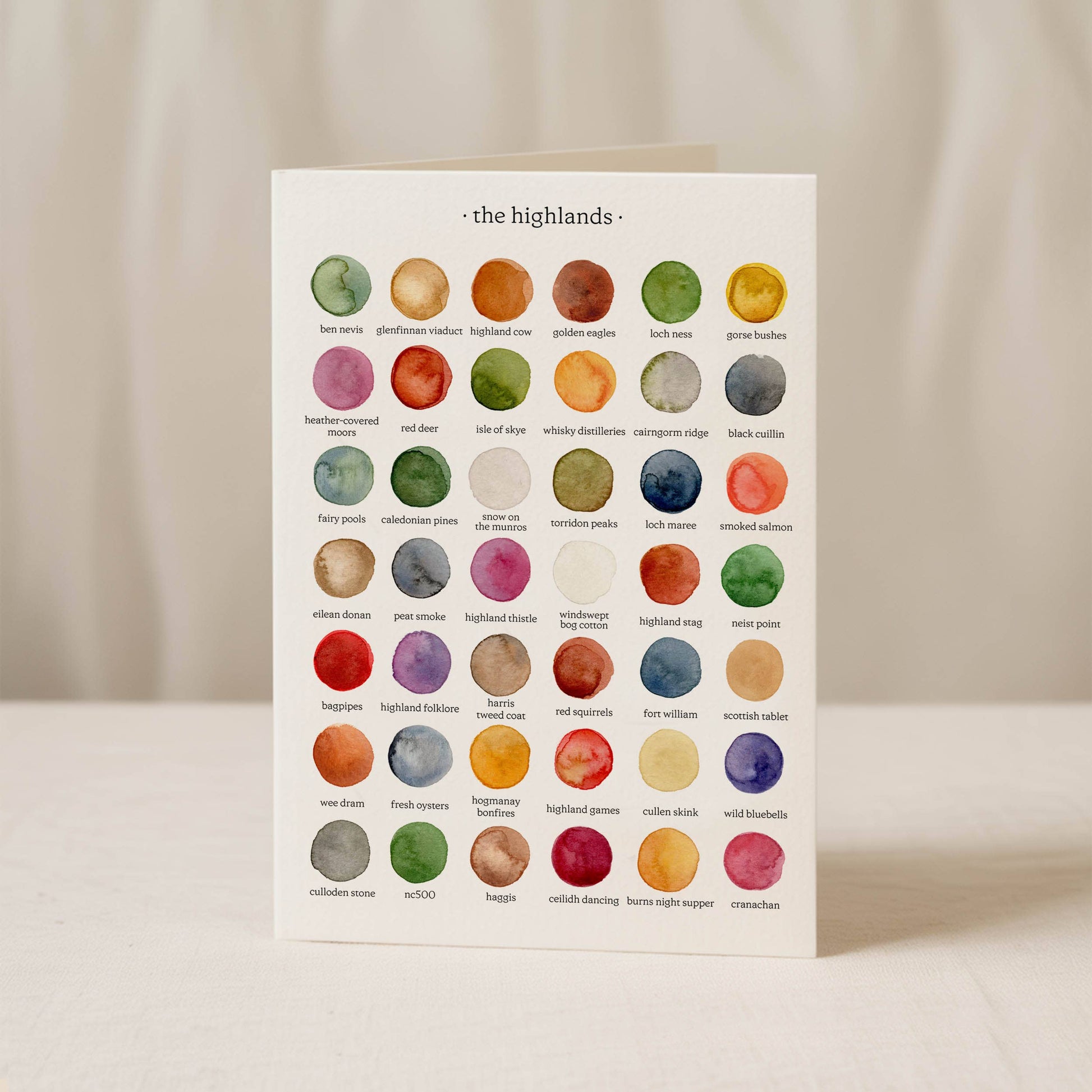 Colours of the Highlands Scottish greeting card, front