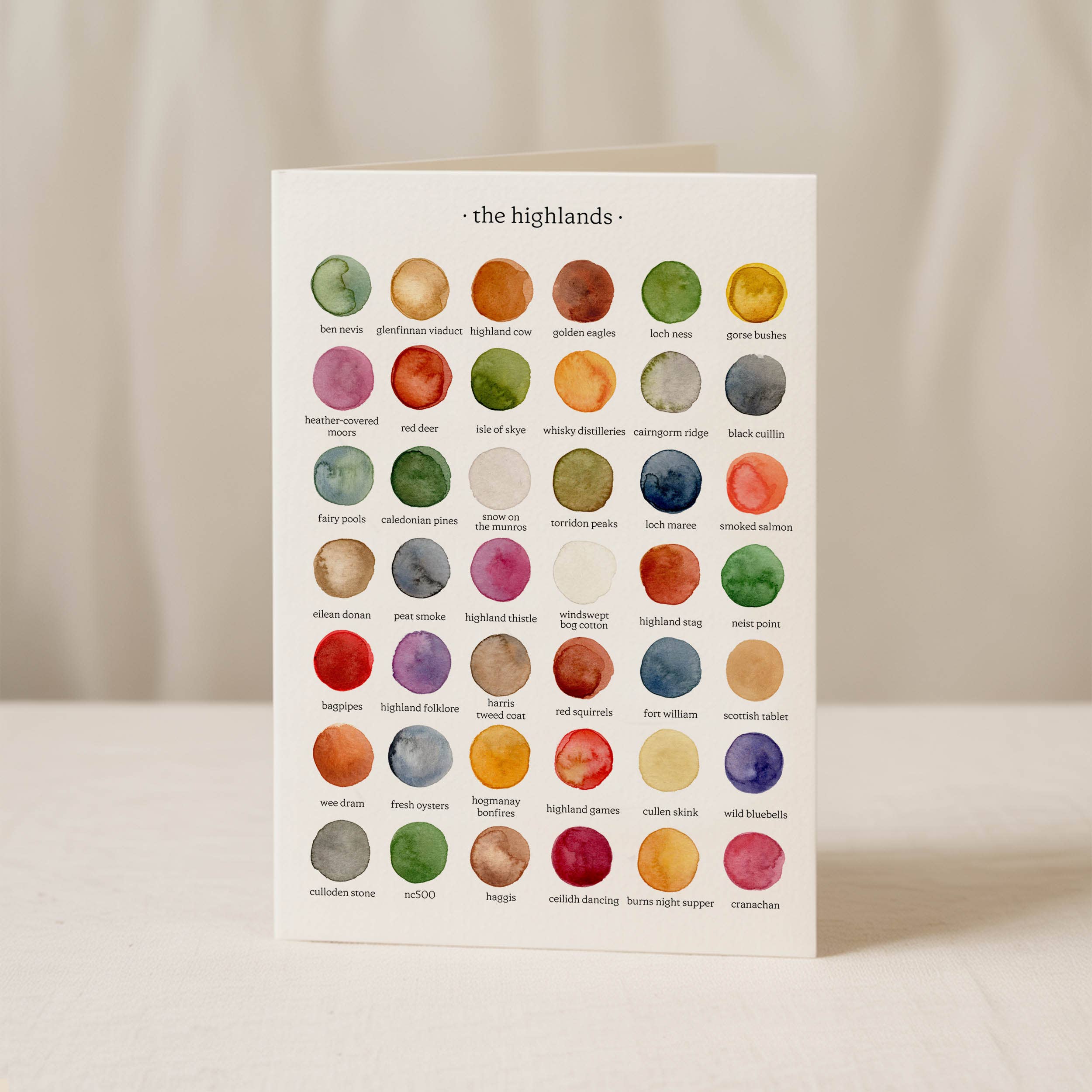 Colours of the Highlands Scottish greeting card, front