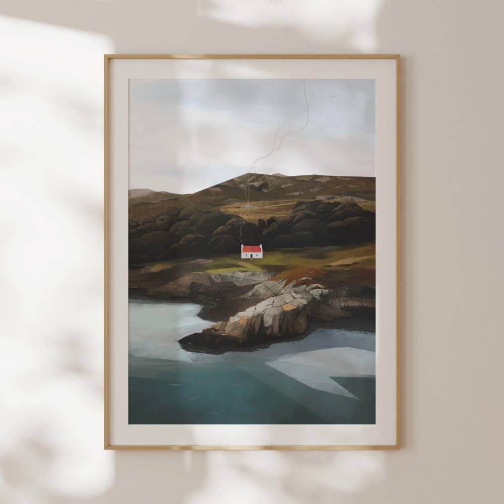 Croft Cottage Scottish landscape art print of a traditional croft