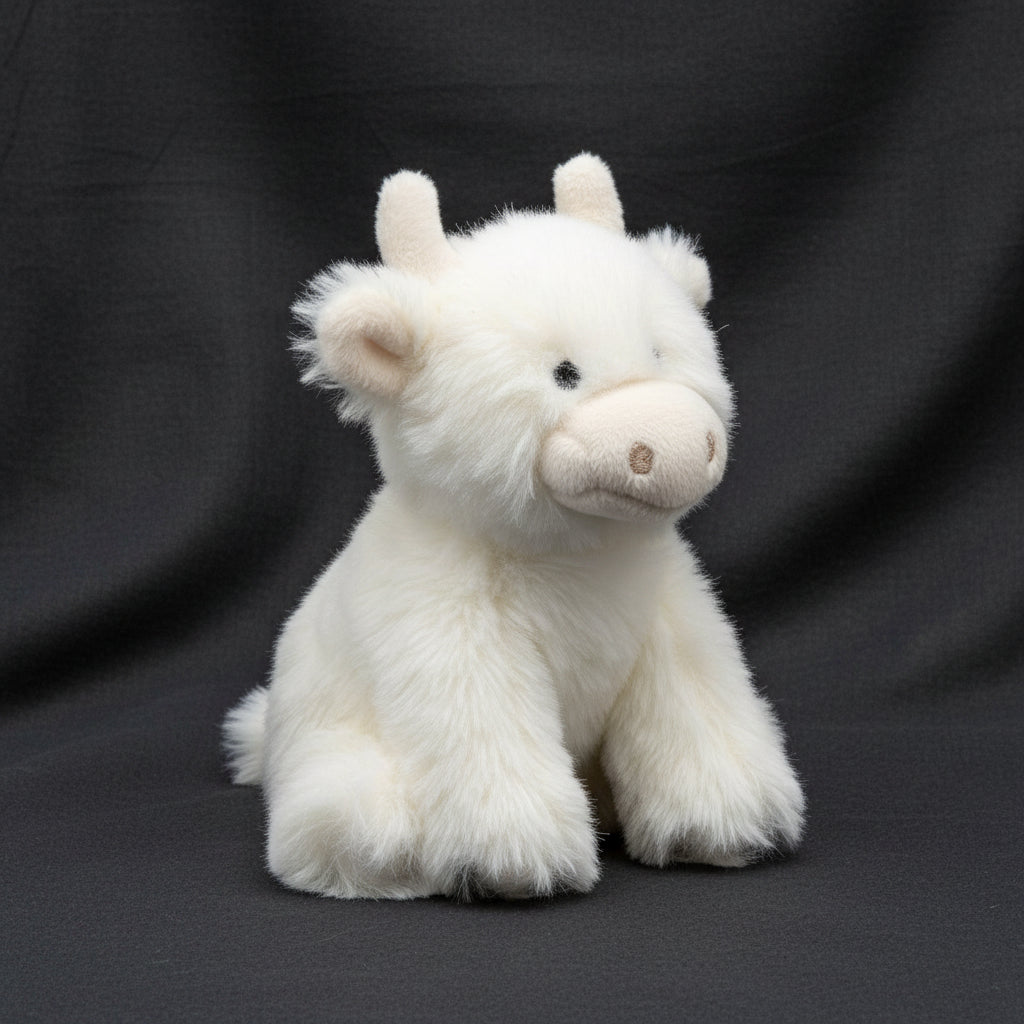 Mini cream Highland cow soft plush toy with brushable hair by Jomanda, 13cm