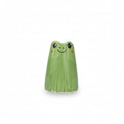 Green frog-shaped object on a white background