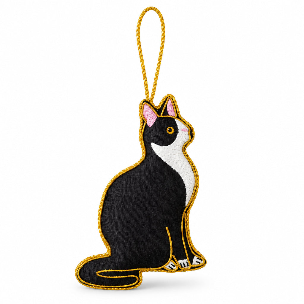Black Cat Embroidered Christmas Decoration