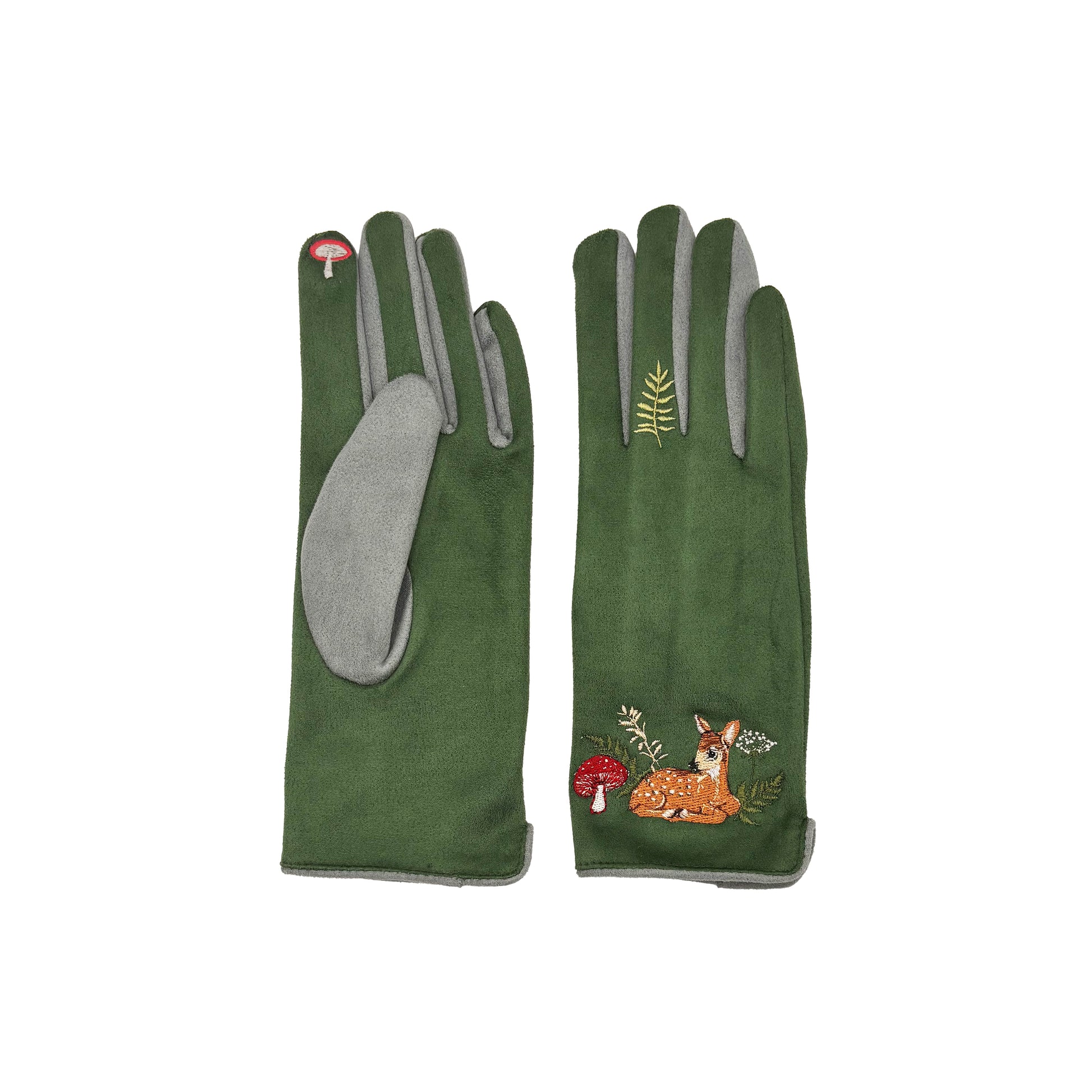 Deer gloves flat lay showing palm and front view on white background