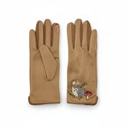 Beige hedgehog gloves pair showing front view on white background