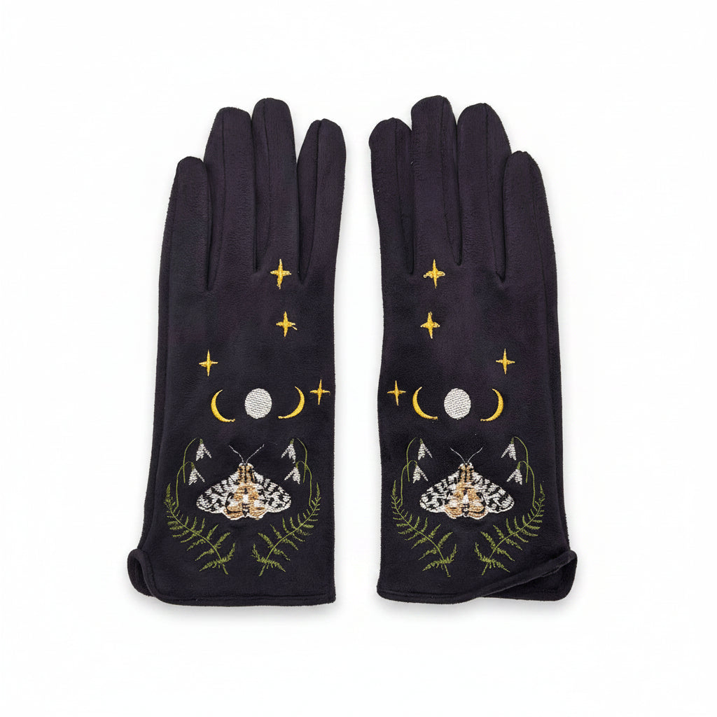 Navy moth gloves pair front view on white background