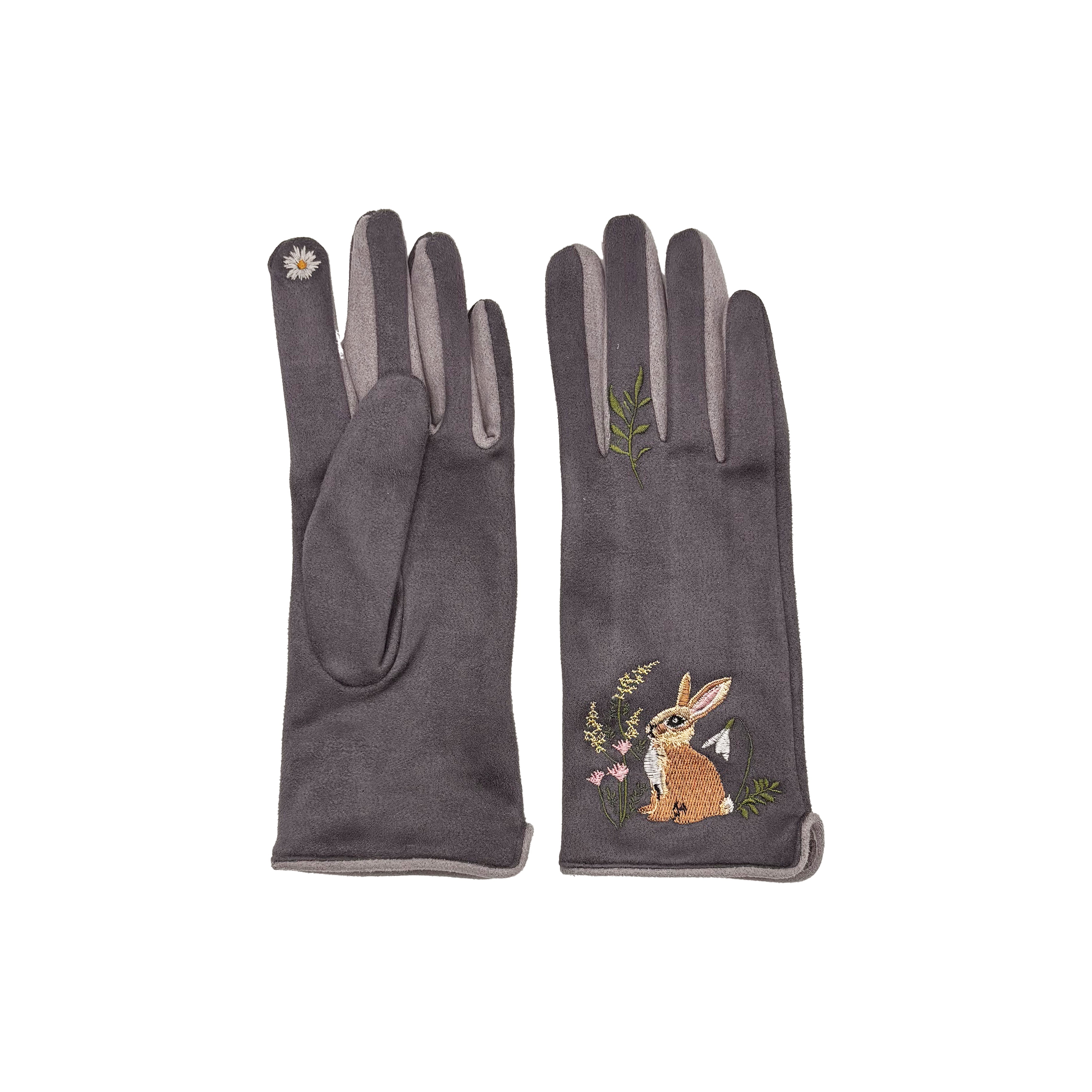 Rabbit gloves pair showing front view on white background