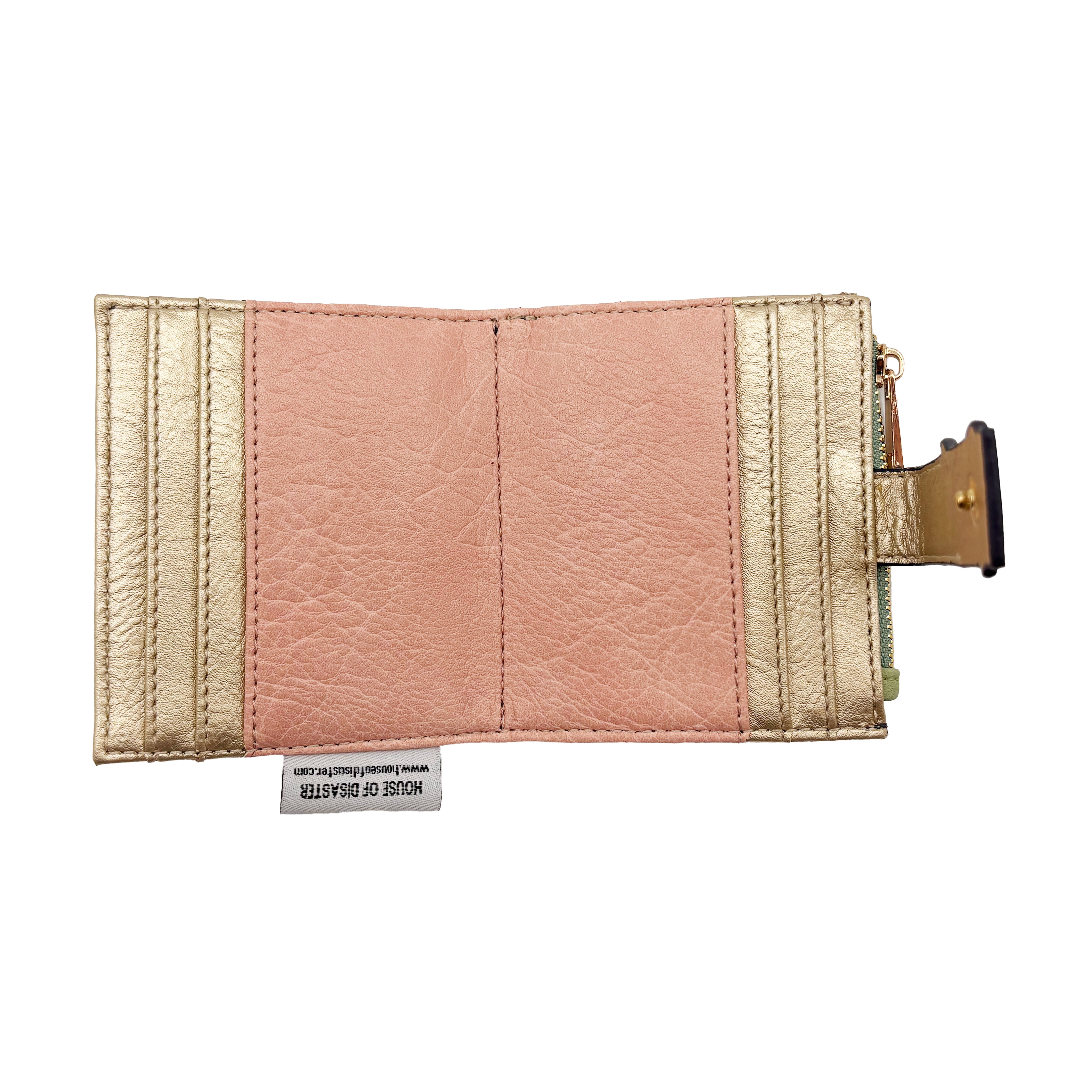 Rabbit purse interior fully open showing card slots on white background