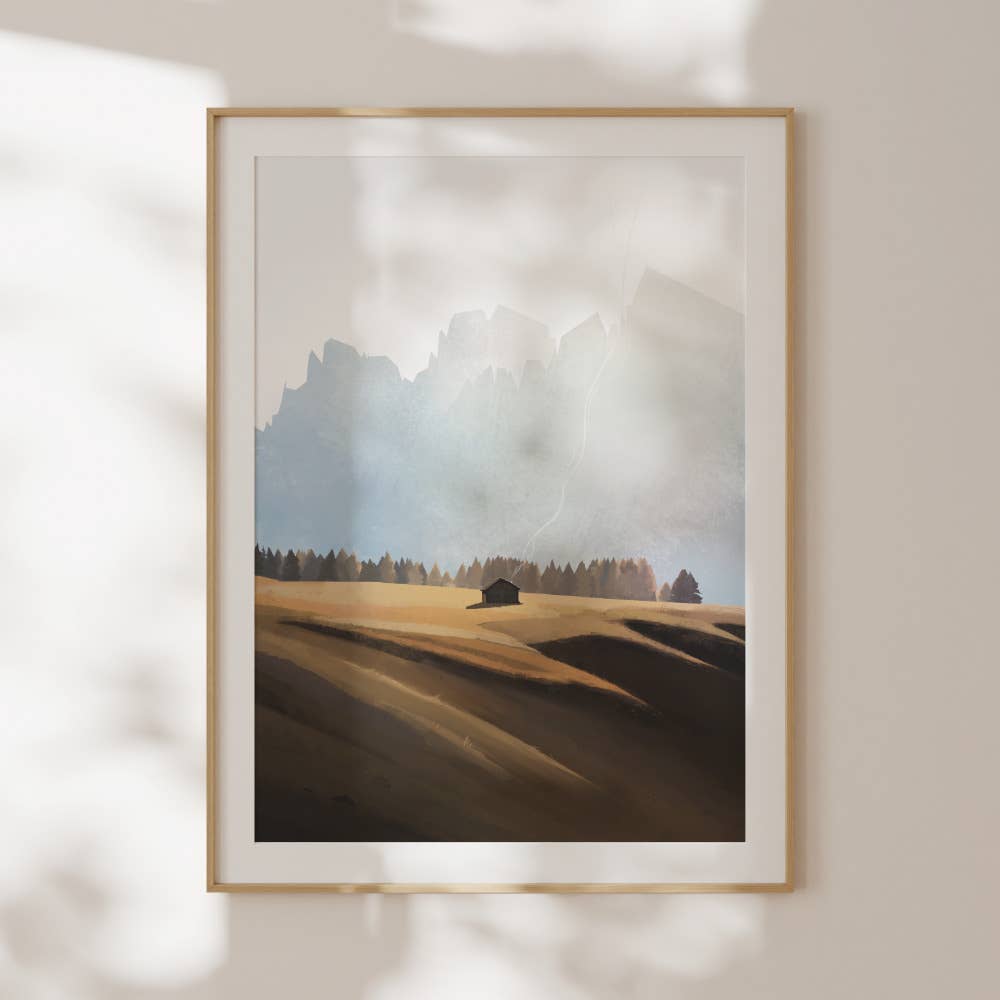 Dolomiti Riposo Italian landscape art print of a Dolomites mountain dwelling