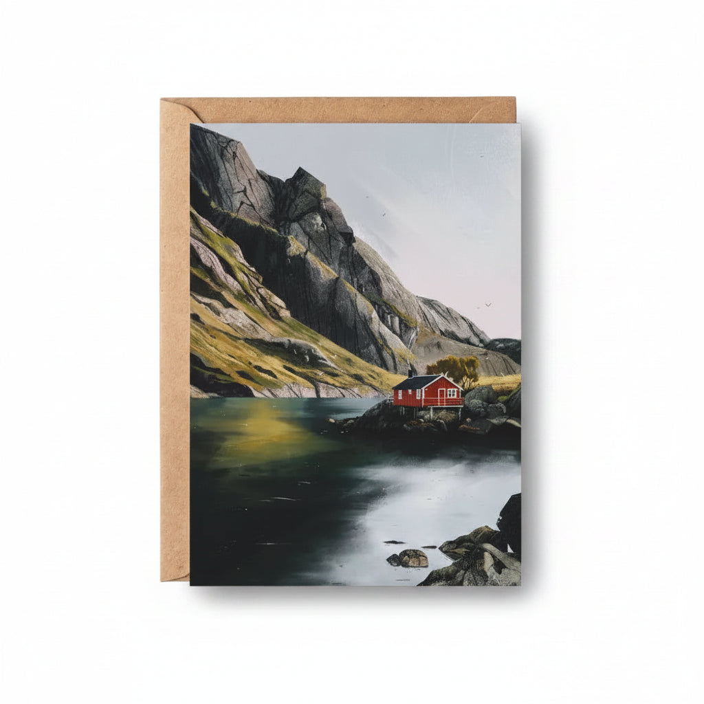 Drifting By greeting card featuring Sara Willia's Norwegian landscape artwork with kraft envelope