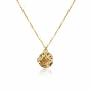 Fox and Acorn gold locket necklace closed on chain - angled view