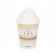Frosty Vanilla candle with white swirl lid on white background