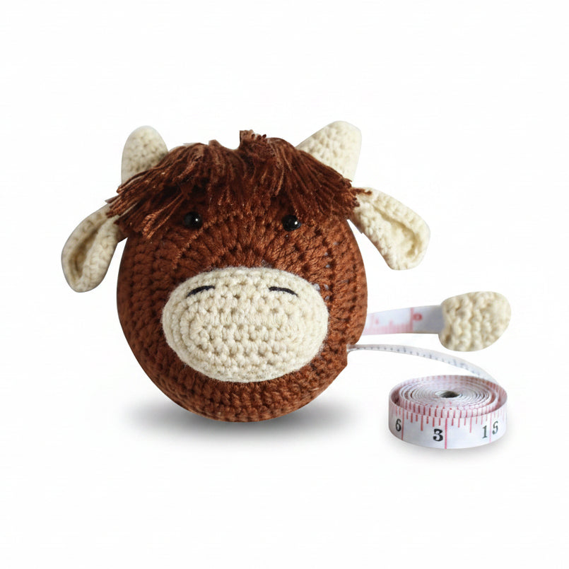 Cow Tape Measure novelty crochet design showing soft yarn details