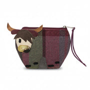 Gullane tweed cow purse side view showing shape and zip