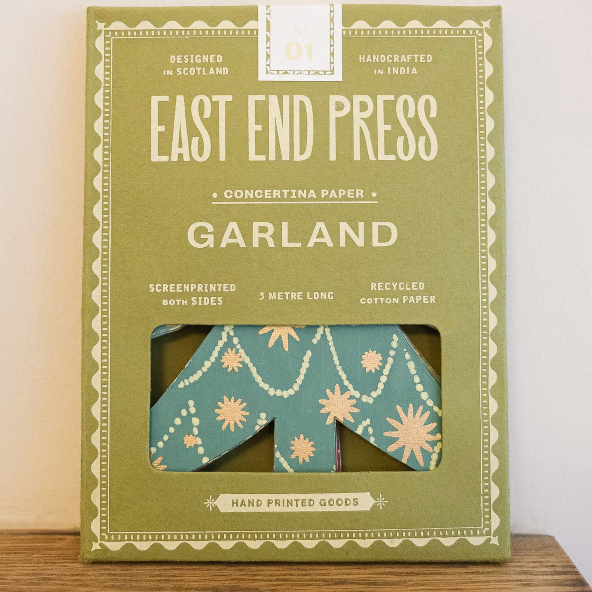 East End Press concertina garland in its recycled paper gift pack, 3 metres long