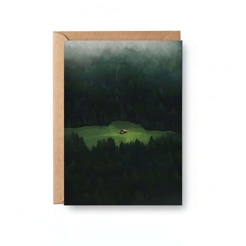 Emerald Lull greeting card featuring Sara Willia's German landscape artwork with kraft envelope