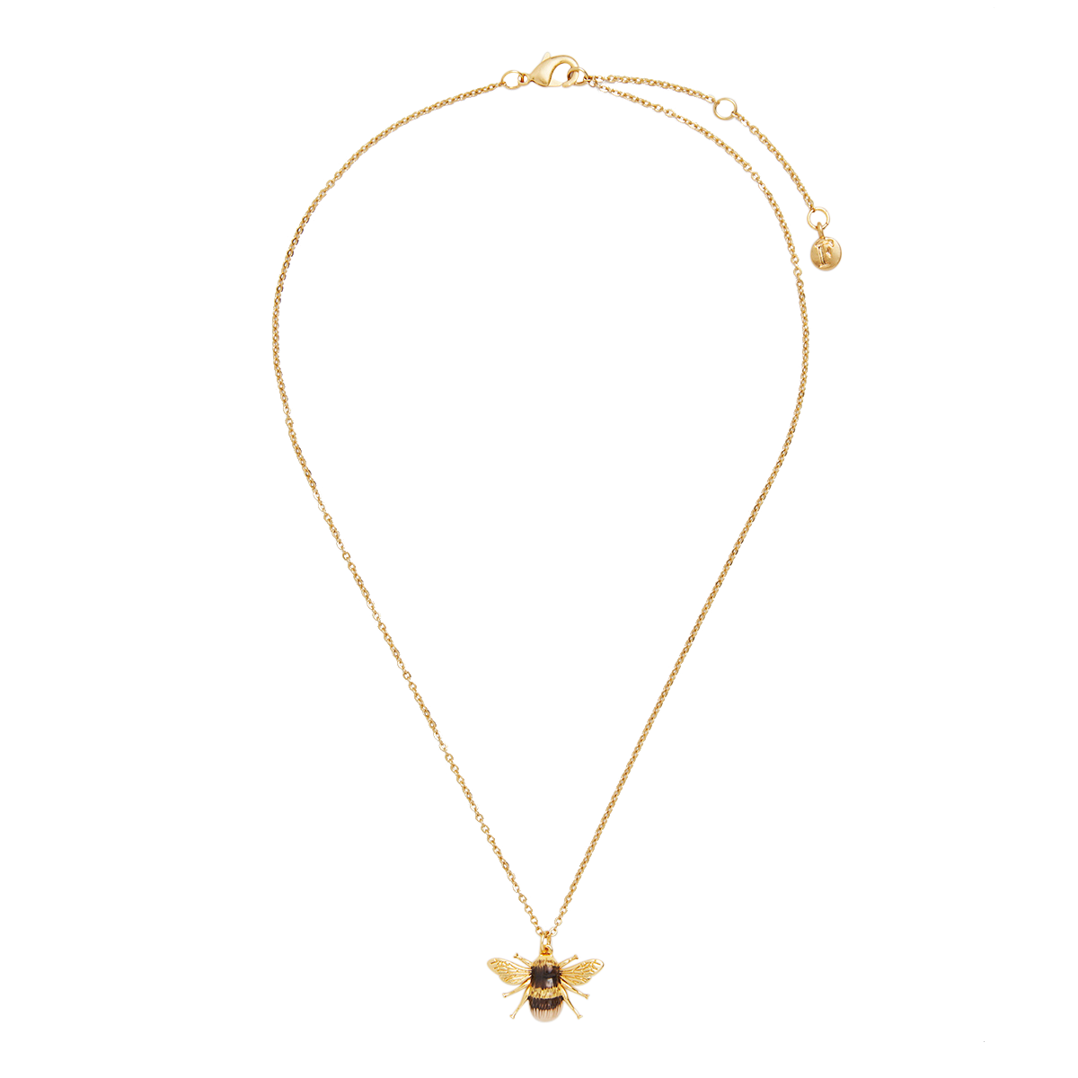 Bee Necklace draped to show the chain on white