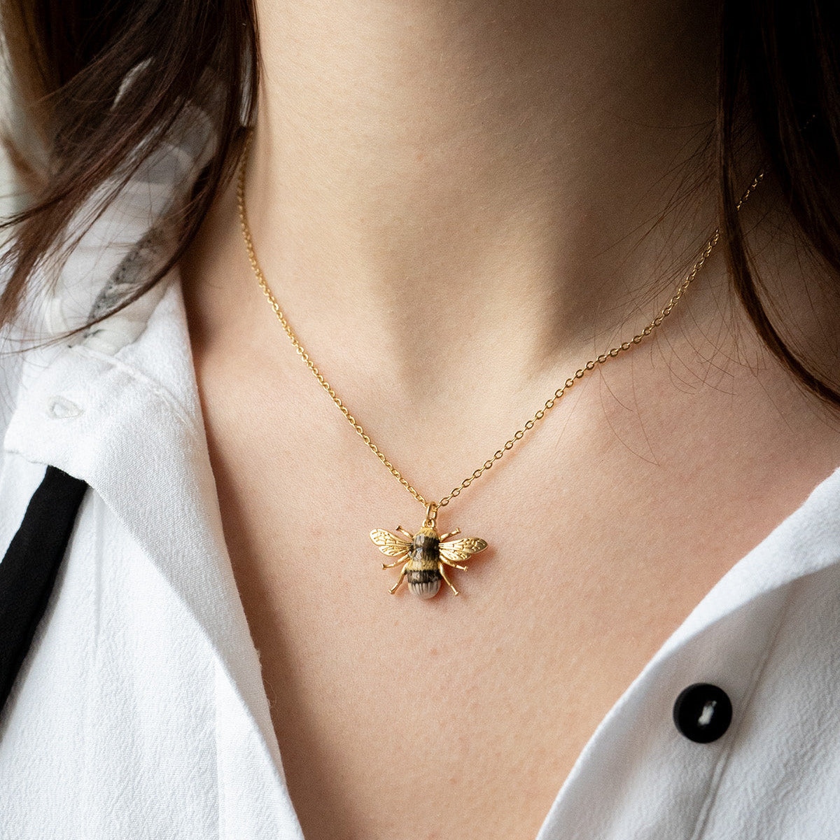 Model wearing the Bee Necklace