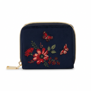 Navy floral embroidered velvet purse by Fable England