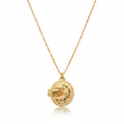 Fable England running bunny locket necklace in gold on white background