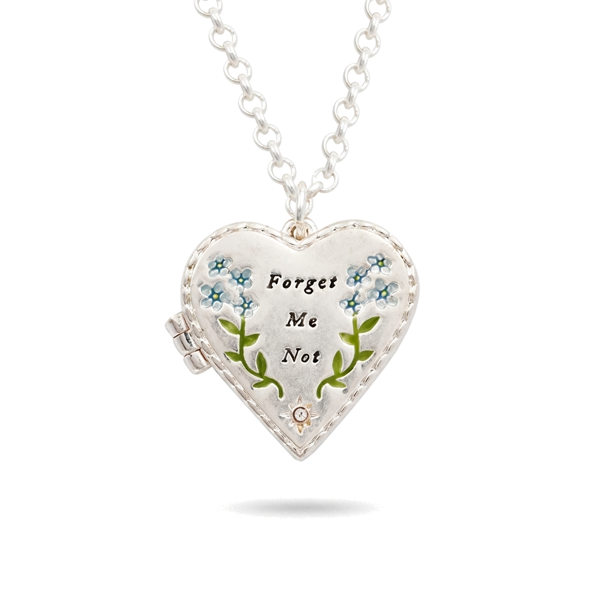 Floral Heart Silver Locket Necklace on a pure white background