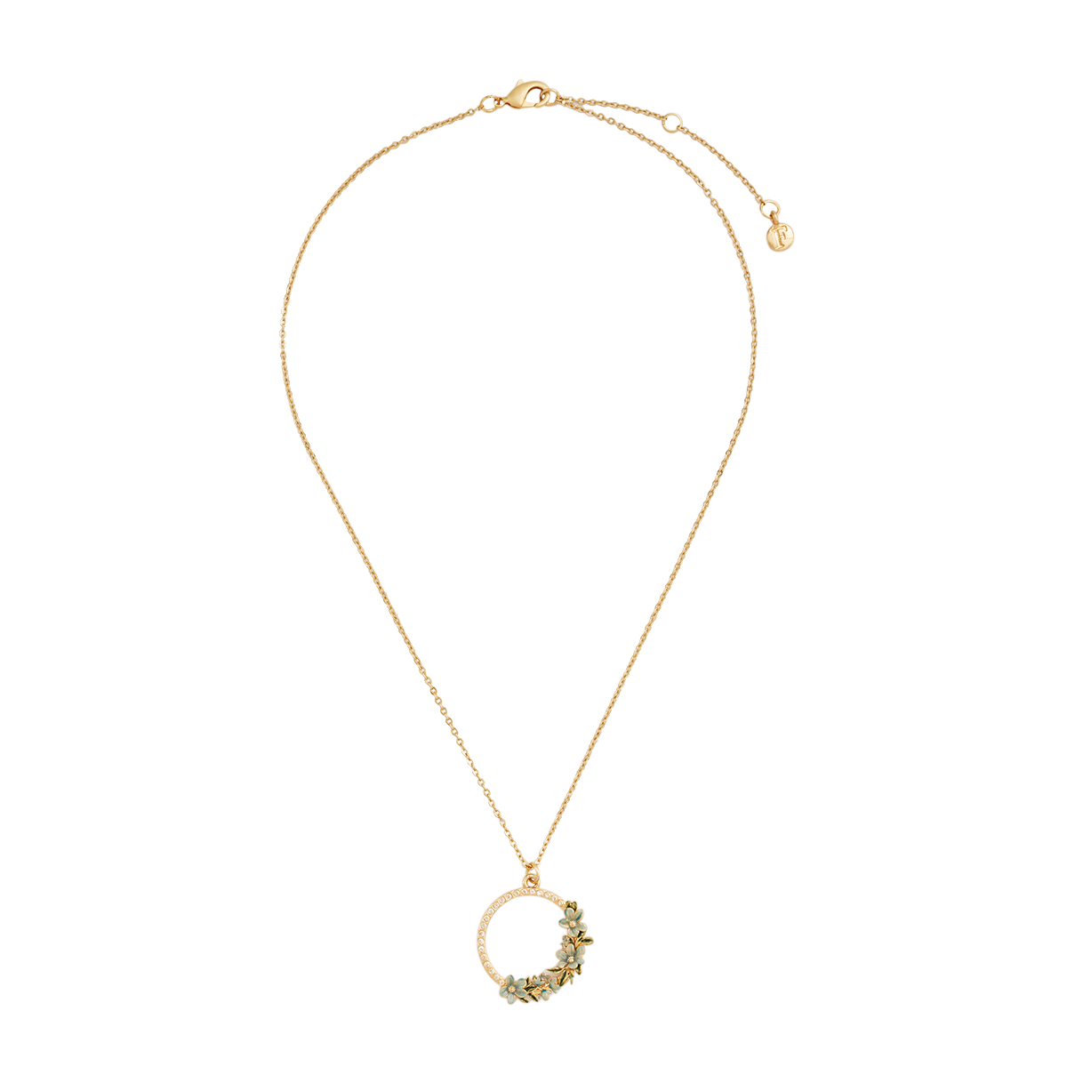 Floral Wreath Necklace draped to show the chain on white