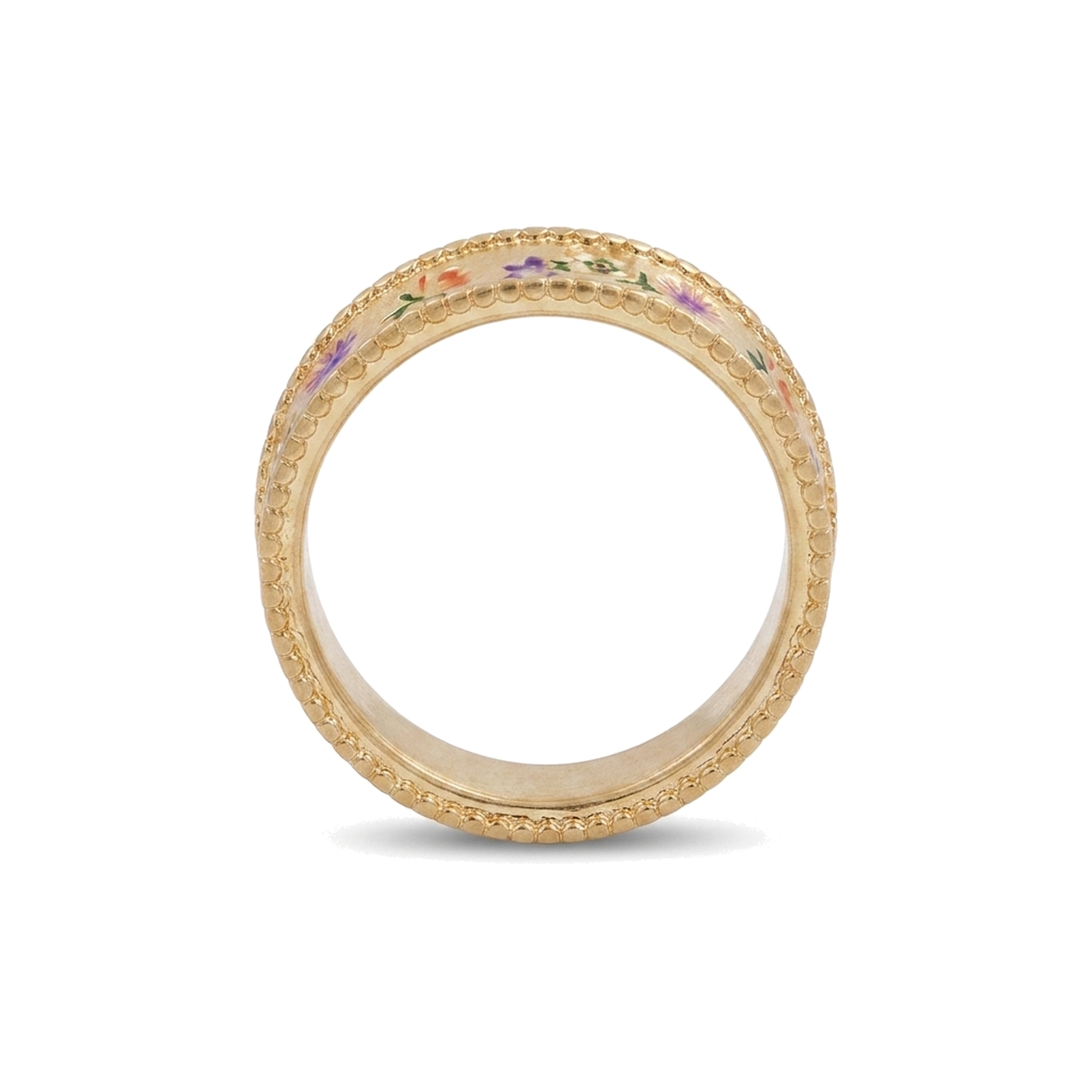 Folksy Floral Gold Ring on a pure white background