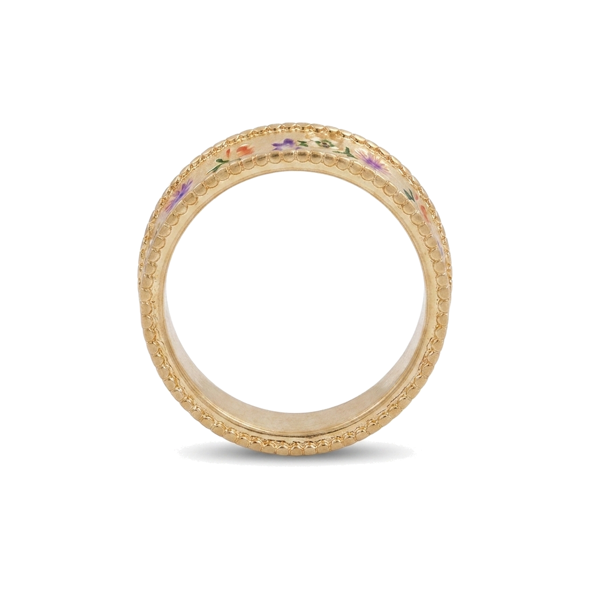 Folksy Floral Gold Ring on a pure white background