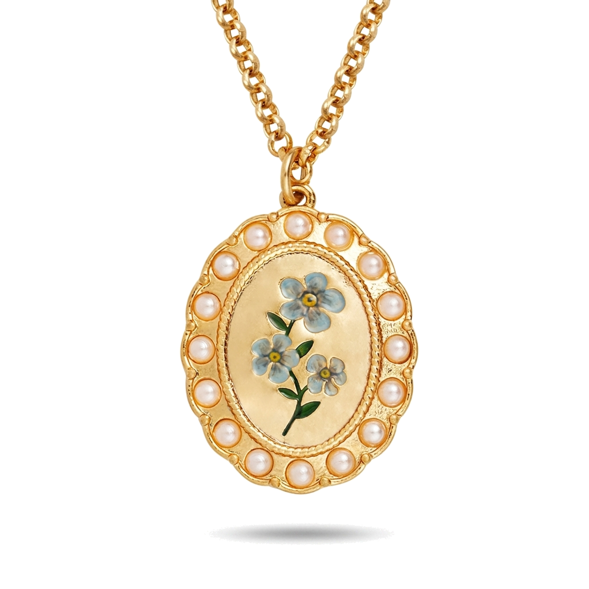 Forget Me Not Cameo Necklace on a pure white background