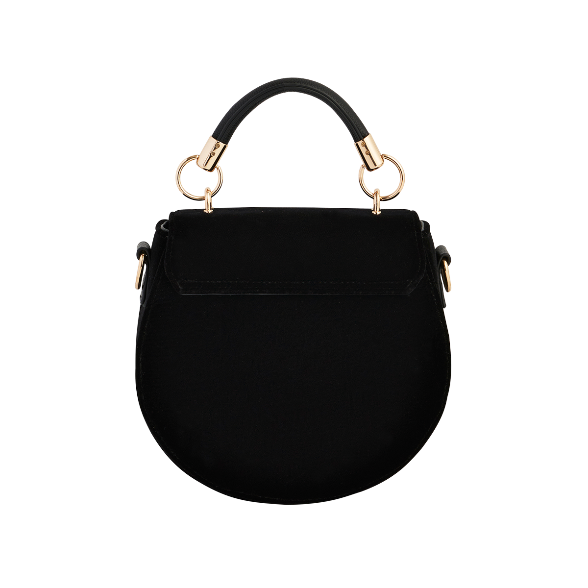 Back view of the Fox & Owl Embroidered Black Saddle Bag on white
