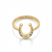 Horseshoe ring showing Love and Luck engraving inside band