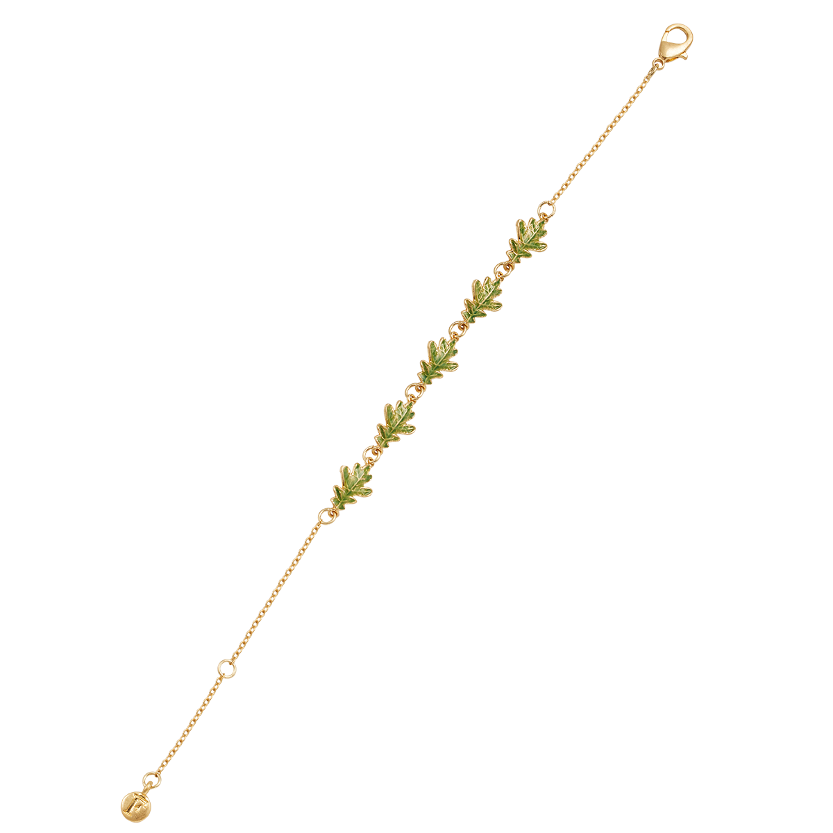 Oak Leaf Gold Bracelet shown at an angle on white
