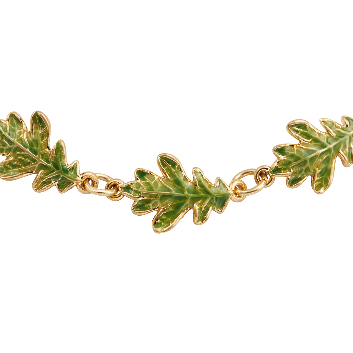 Close-up detail of the Oak Leaf Gold Bracelet on white