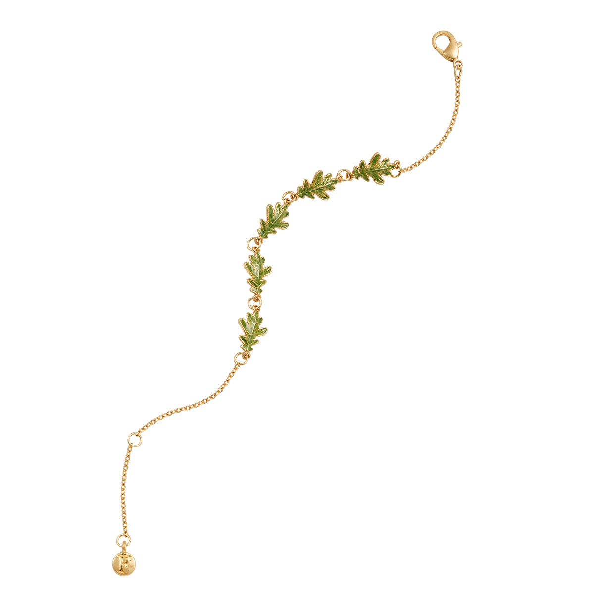 Oak Leaf Gold Bracelet laid flat on a white background