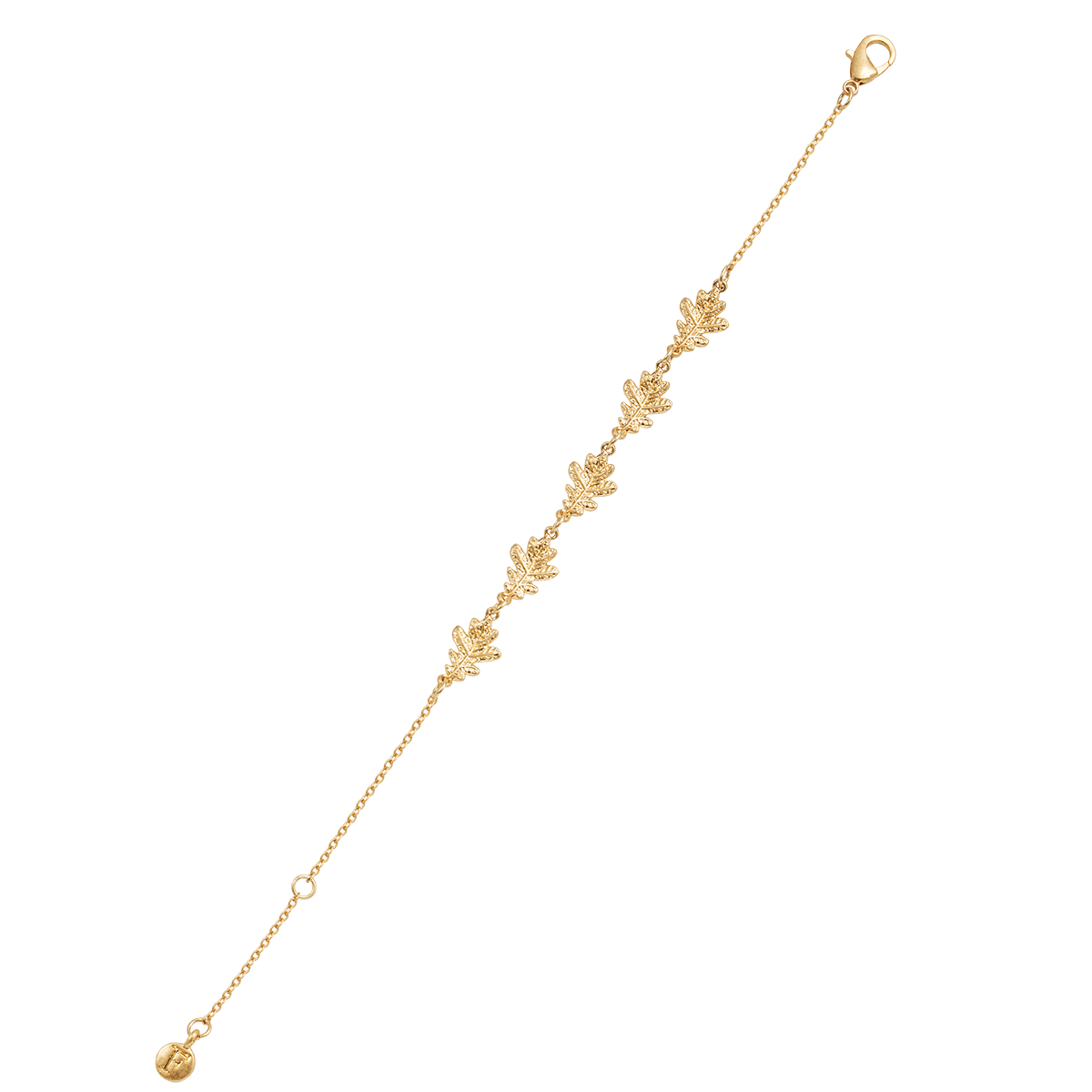 Oak Leaf Gold Bracelet laid straight on a white background